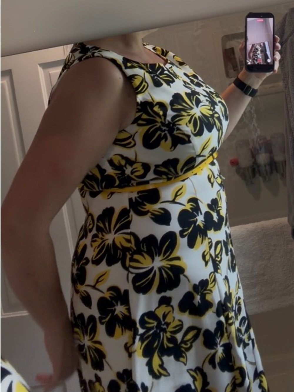 Jessica Howard new with tag White Midi Dress w/ Black and Yellow Floral Print 16